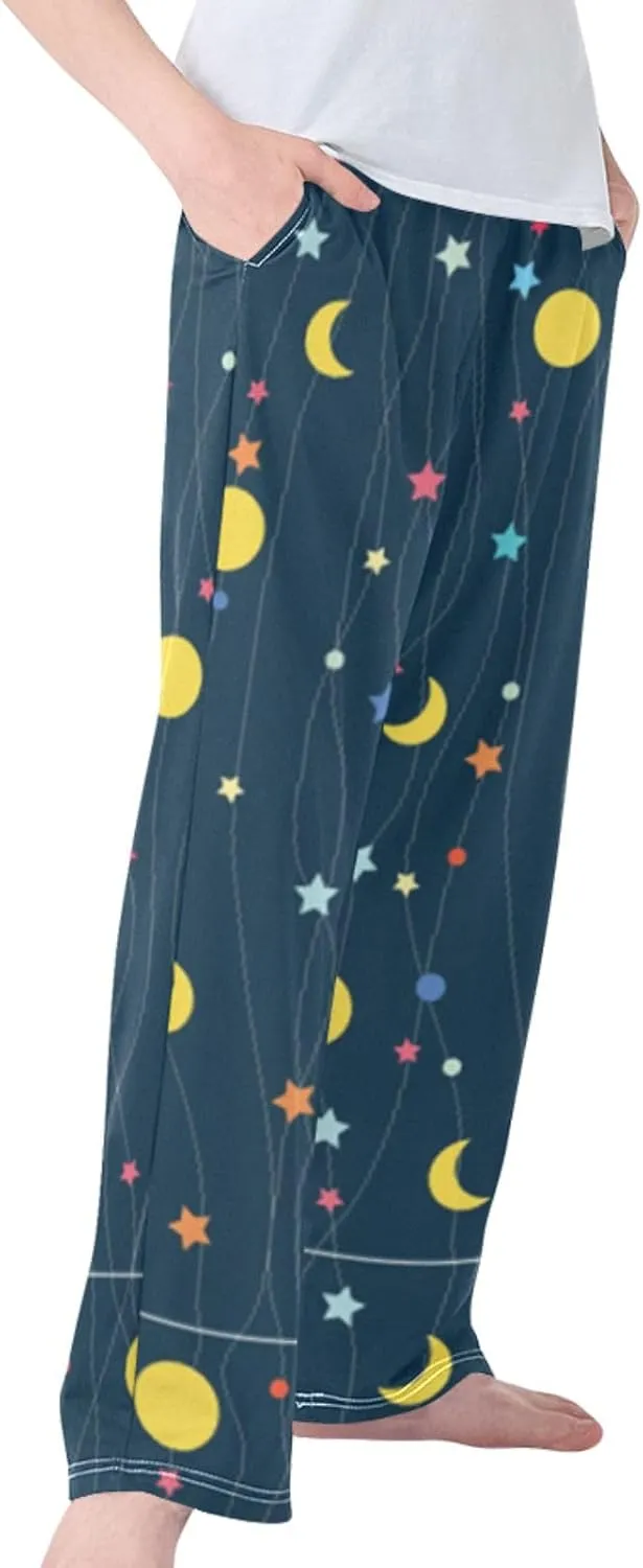 Pigsaly Boys' Pants Gold Moon Stars Long Bottoms Yellow Galaxy Jogger Pants Elastic Waist Trousers With Pockets S