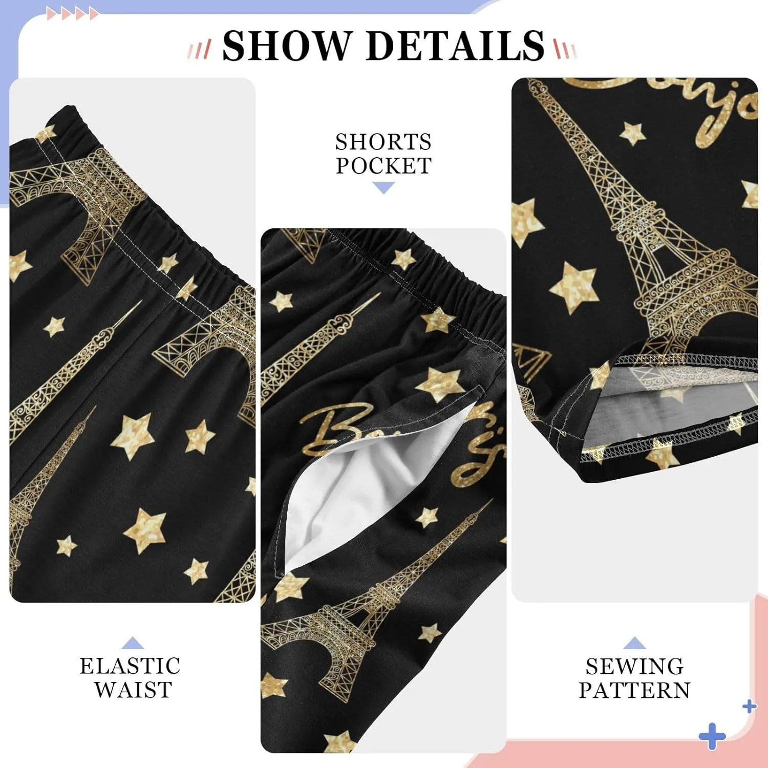 Pigsaly Boys' Pants Gold Paris Eiffel Tower Long Bottoms Romantic Glitter Stars Jogger Pants Elastic Waist Trousers S