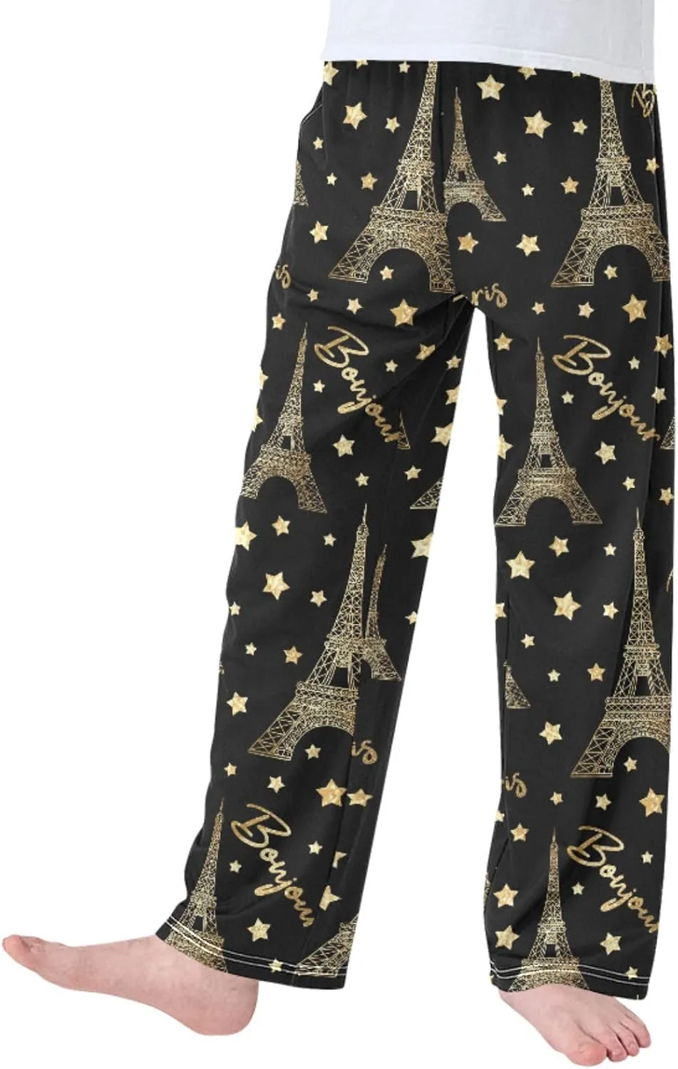 Pigsaly Boys' Pants Gold Paris Eiffel Tower Long Bottoms Romantic Glitter Stars Jogger Pants Elastic Waist Trousers S