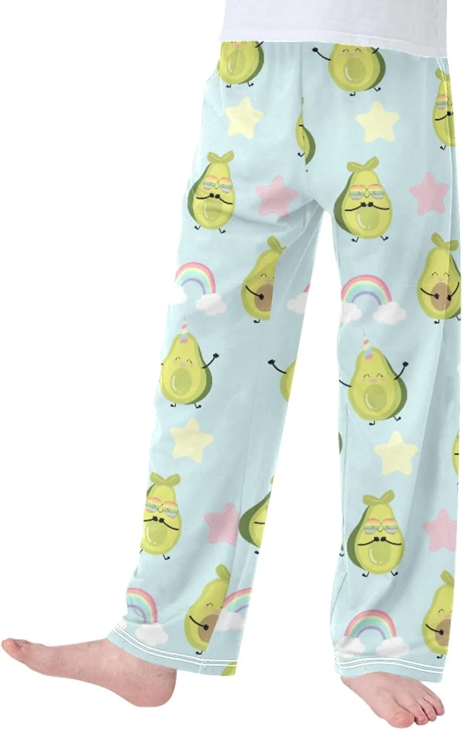 Pigsaly Boys' Pants Green Avocado Rainbow Long Bottoms Blue Heart Star Jogger Pants Elastic Waist Trousers With Pockets S