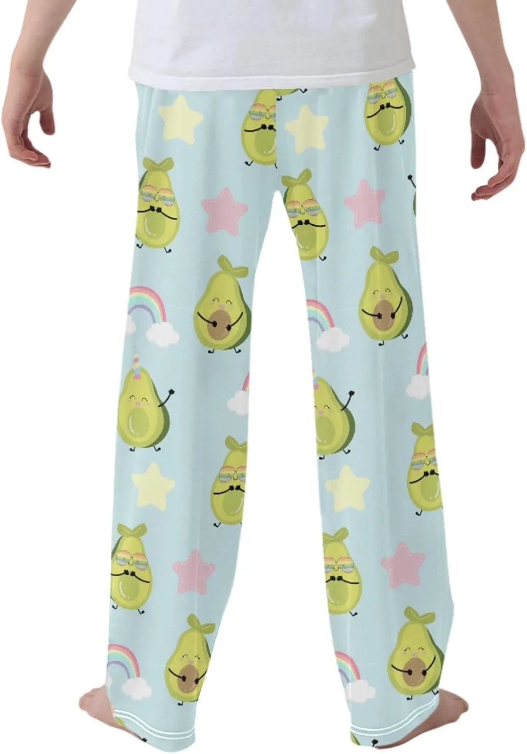Pigsaly Boys' Pants Green Avocado Rainbow Long Bottoms Blue Heart Star Jogger Pants Elastic Waist Trousers With Pockets S