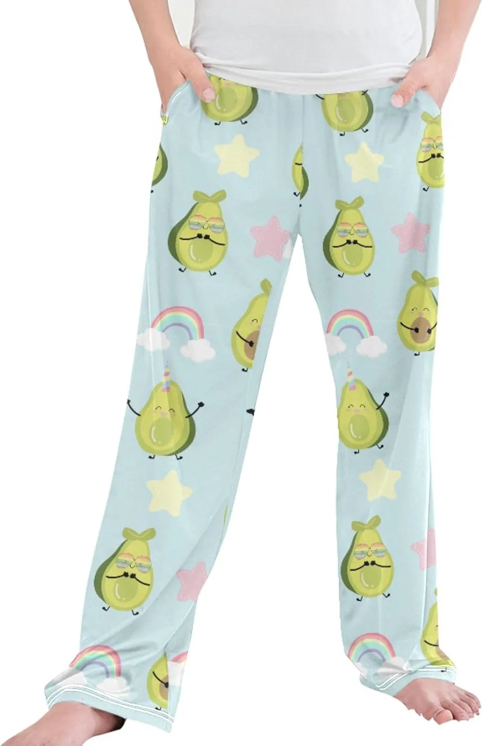 Pigsaly Boys' Pants Green Avocado Rainbow Long Bottoms Blue Heart Star Jogger Pants Elastic Waist Trousers With Pockets S