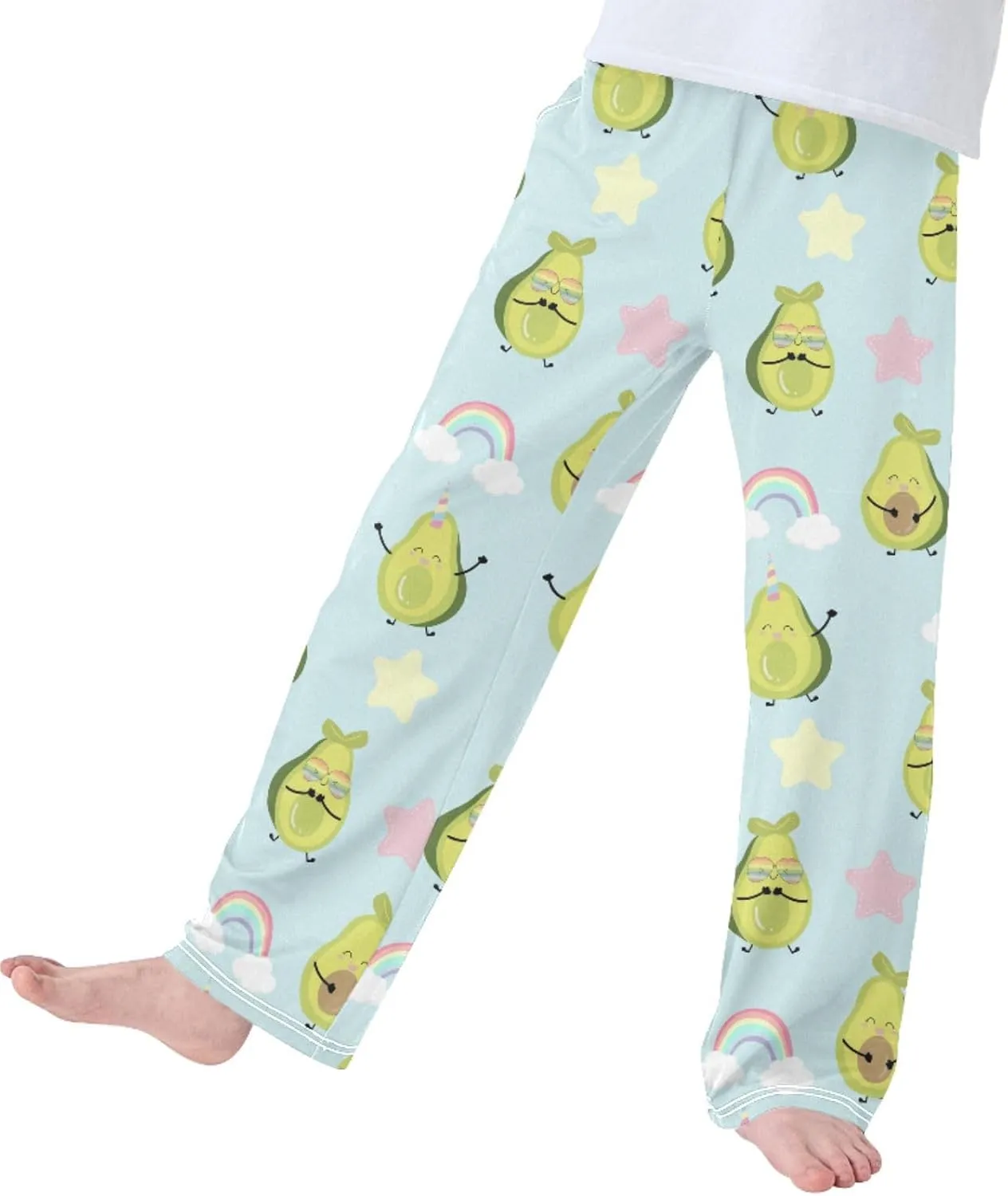 Pigsaly Boys' Pants Green Avocado Rainbow Long Bottoms Blue Heart Star Jogger Pants Elastic Waist Trousers With Pockets S