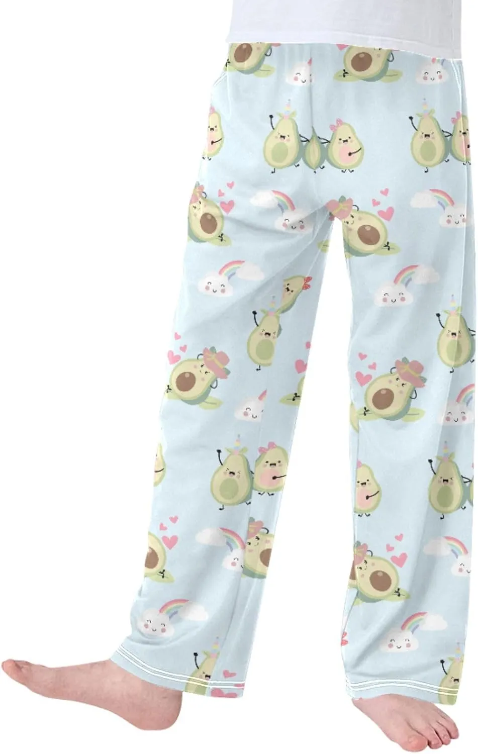 Pigsaly Boys' Pants Green Blue Avocado Long Bottoms Leaf Star Rainbow Jogger Pants Elastic Waist Trousers With Pockets S