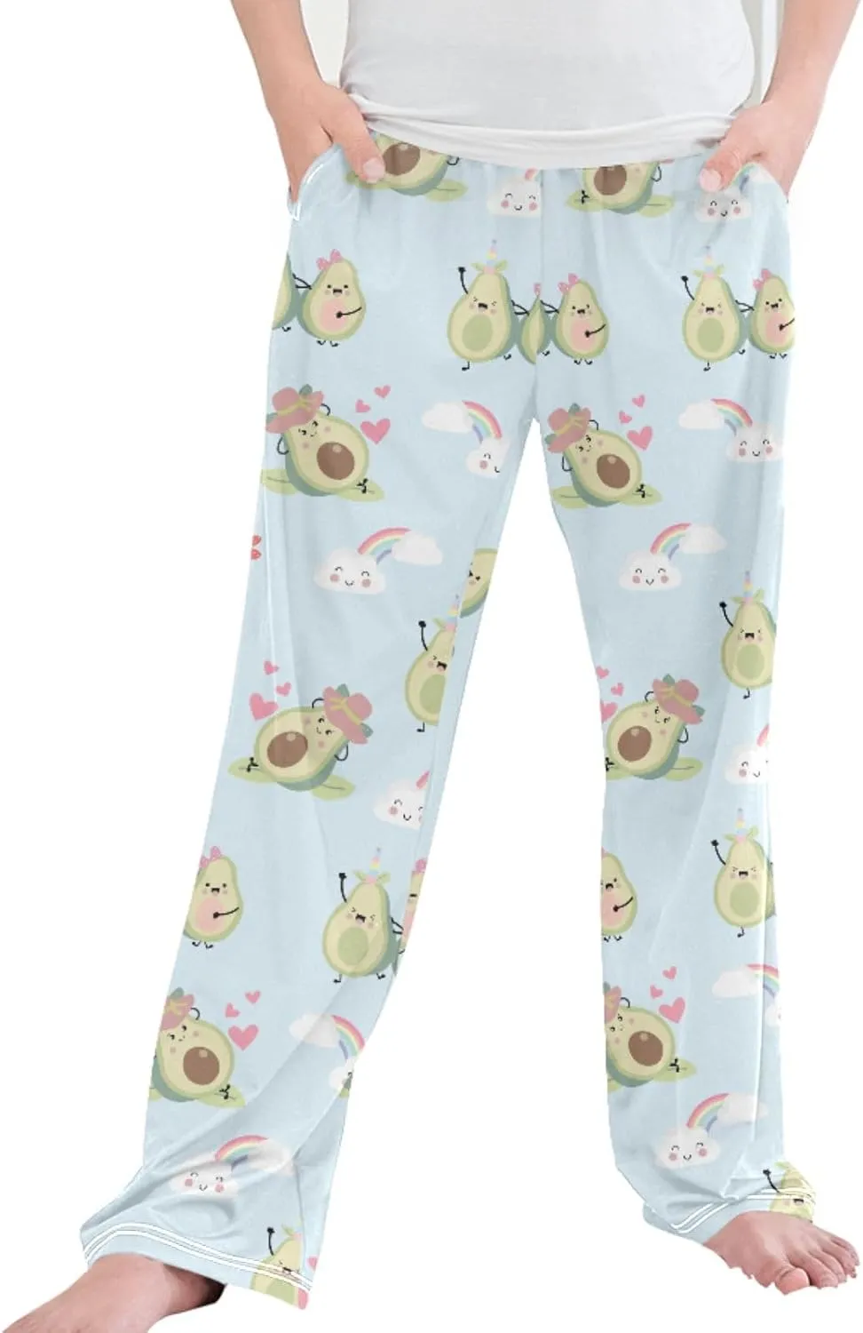 Pigsaly Boys' Pants Green Blue Avocado Long Bottoms Leaf Star Rainbow Jogger Pants Elastic Waist Trousers With Pockets S