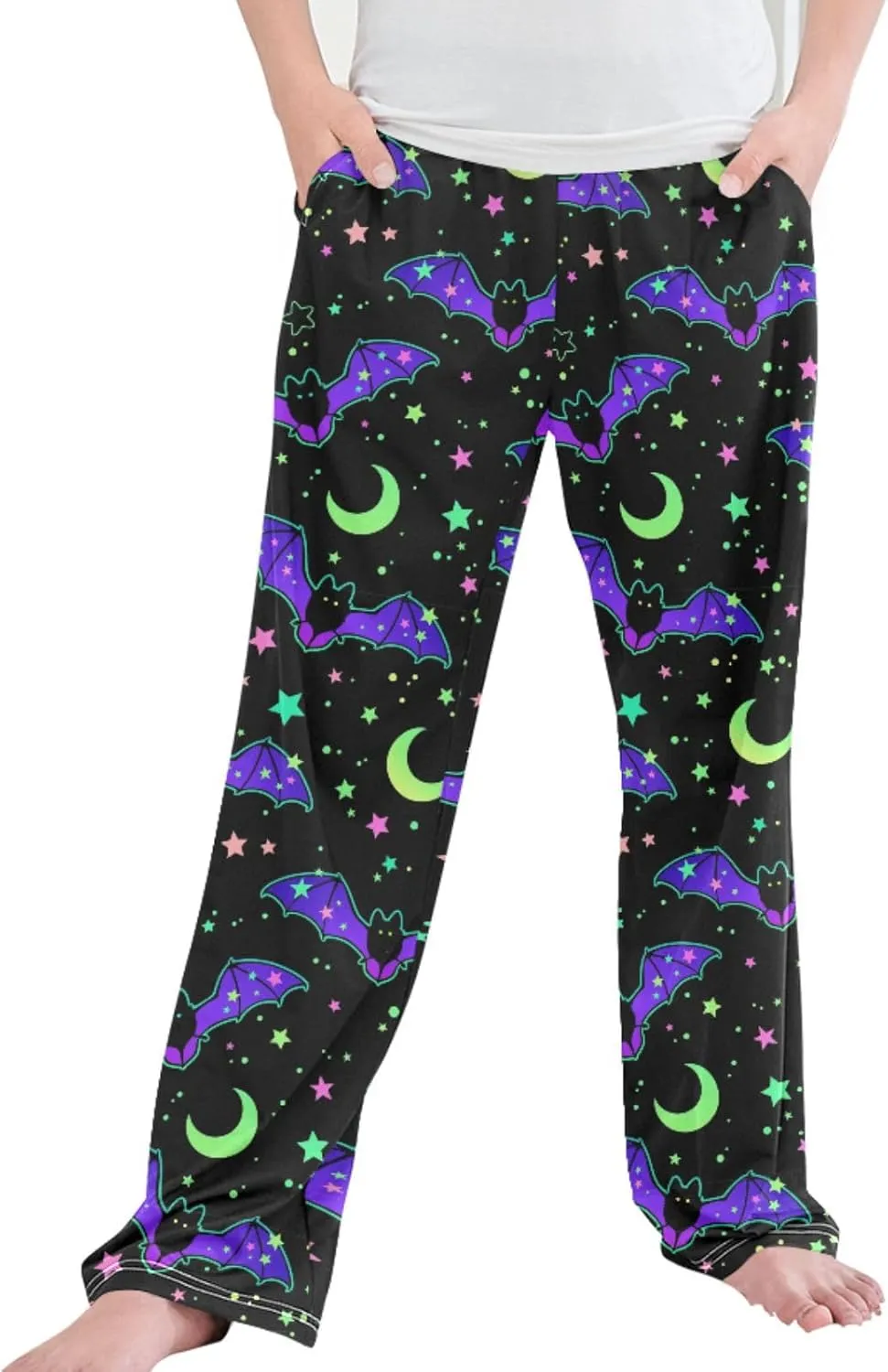 Pigsaly Boys' Pants Halloween Bats Stars Long Bottoms Starry Sky Moon Jogger Pants Elastic Waist Trousers S