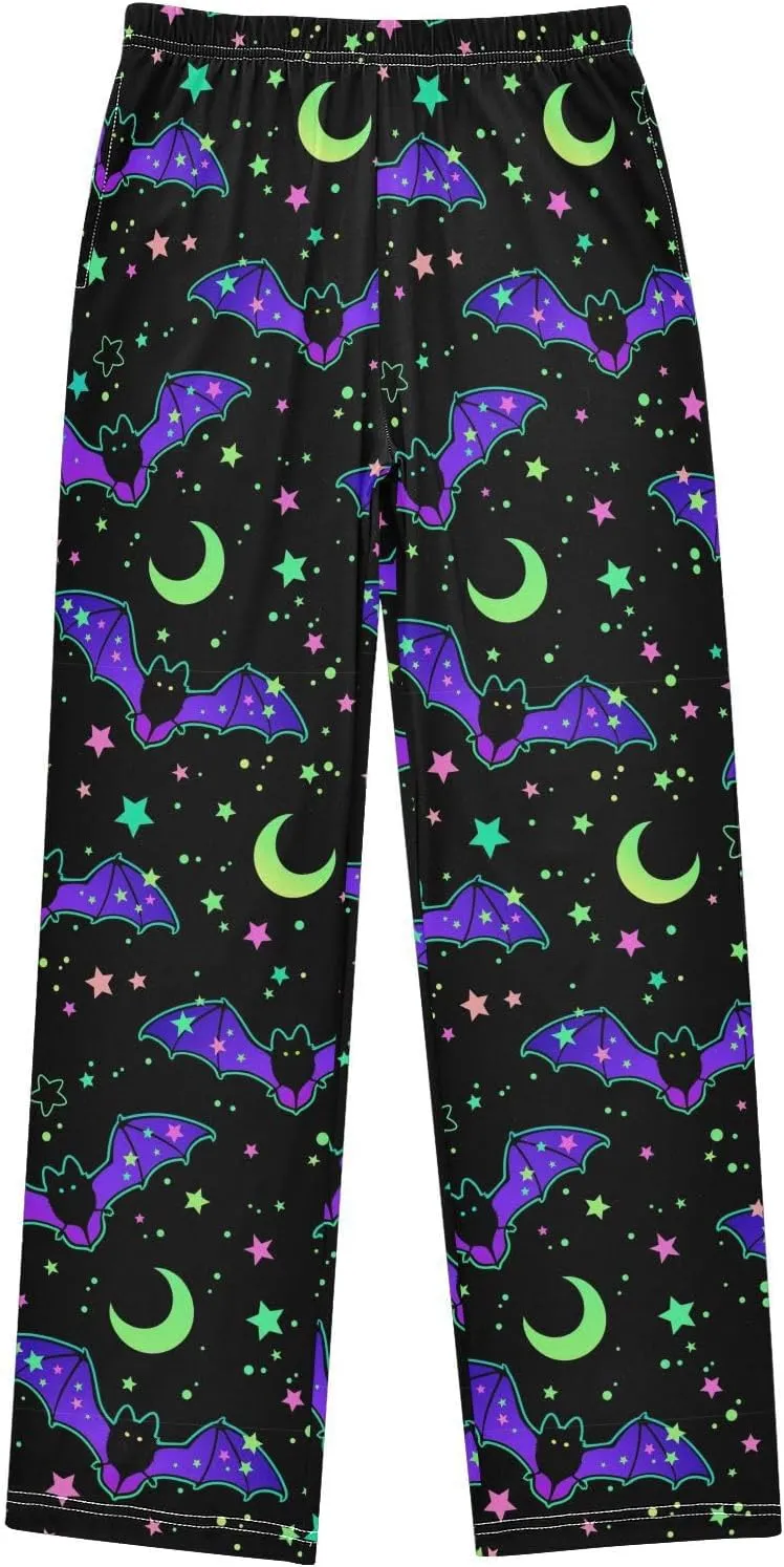 Pigsaly Boys' Pants Halloween Bats Stars Long Bottoms Starry Sky Moon Jogger Pants Elastic Waist Trousers S