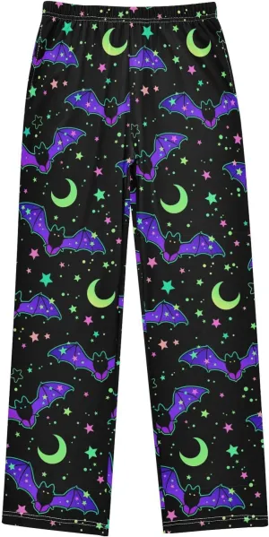 Pigsaly Boys' Pants Halloween Bats Stars Long Bottoms Starry Sky Moon Jogger Pants Elastic Waist Trousers S