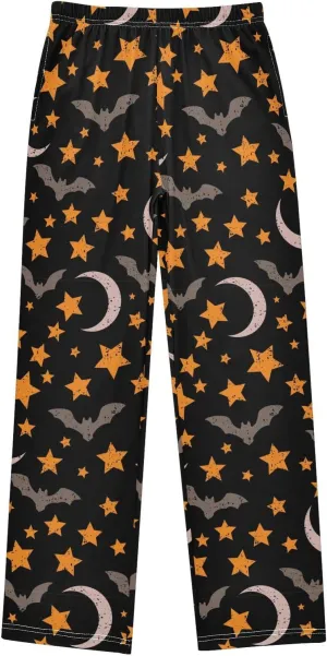 Pigsaly Boys' Pants Halloween Grey Black Bats Long Bottoms Orange Stars Pumpkin Jogger Pants Elastic Waist Trousers S