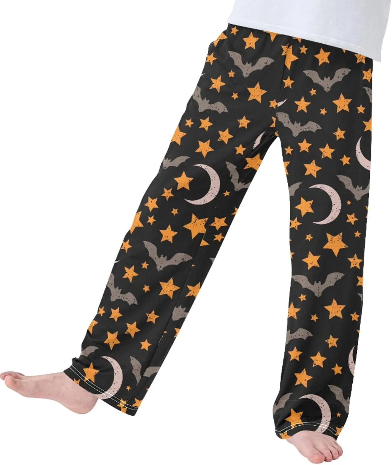 Pigsaly Boys' Pants Halloween Grey Black Bats Long Bottoms Orange Stars Pumpkin Jogger Pants Elastic Waist Trousers S