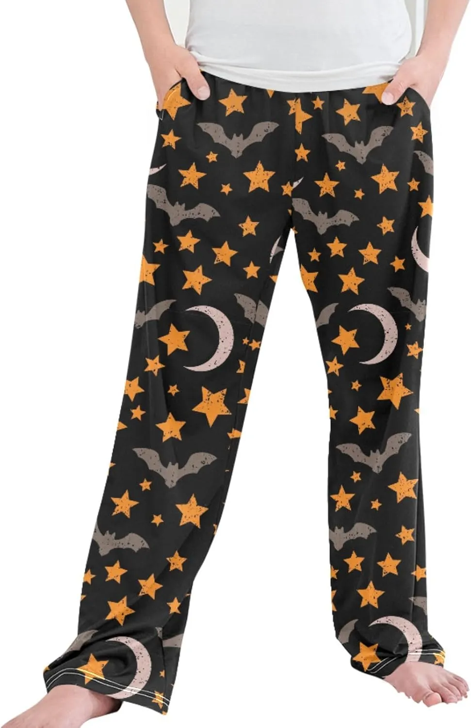 Pigsaly Boys' Pants Halloween Grey Black Bats Long Bottoms Orange Stars Pumpkin Jogger Pants Elastic Waist Trousers S
