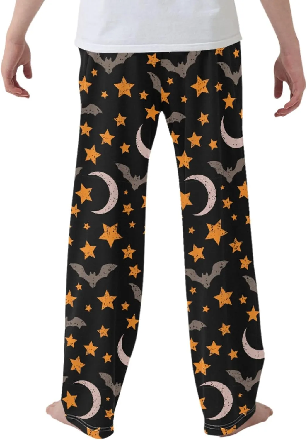 Pigsaly Boys' Pants Halloween Grey Black Bats Long Bottoms Orange Stars Pumpkin Jogger Pants Elastic Waist Trousers S