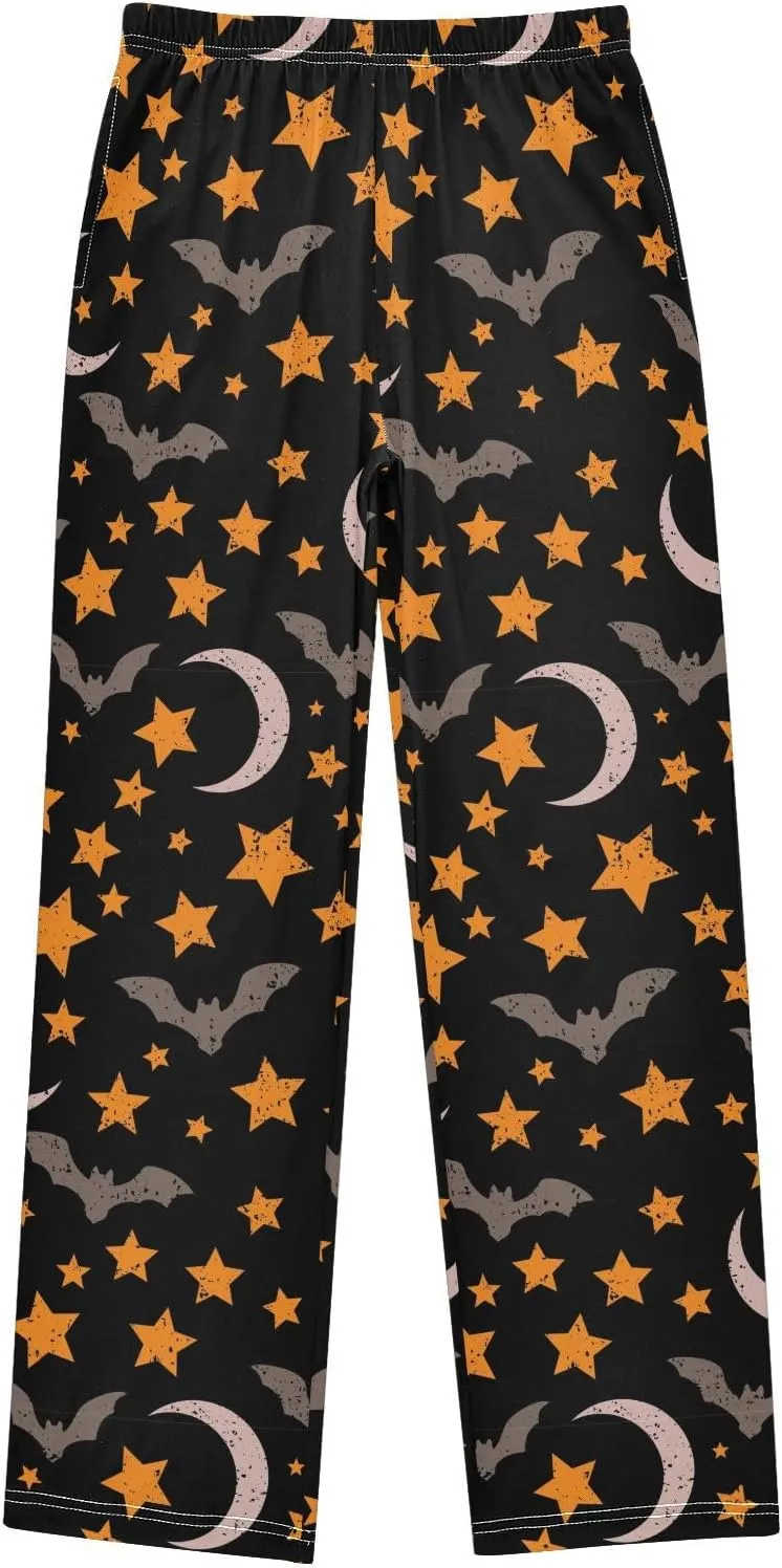 Pigsaly Boys' Pants Halloween Grey Black Bats Long Bottoms Orange Stars Pumpkin Jogger Pants Elastic Waist Trousers S