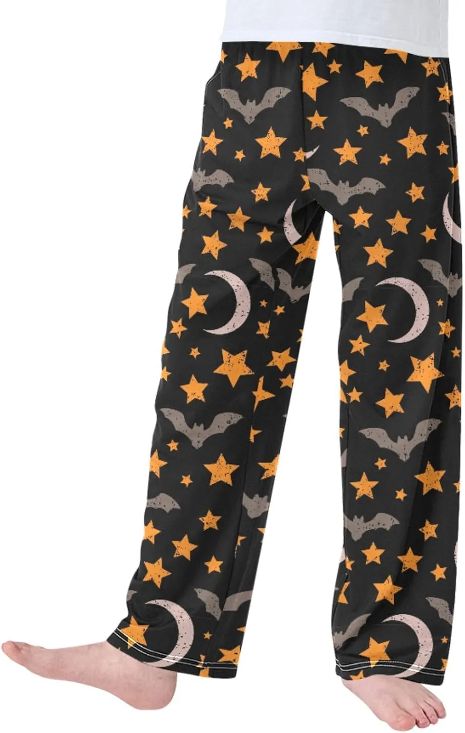 Pigsaly Boys' Pants Halloween Grey Black Bats Long Bottoms Orange Stars Pumpkin Jogger Pants Elastic Waist Trousers S