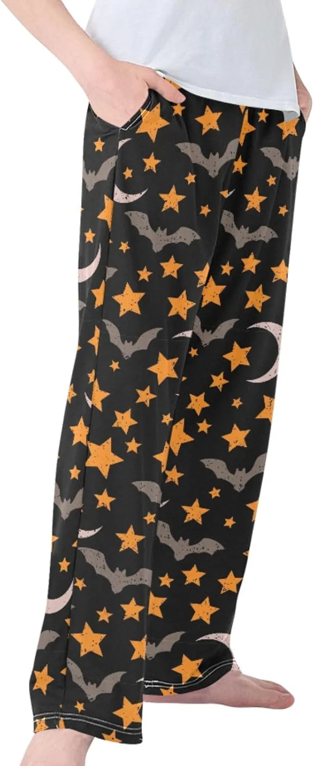 Pigsaly Boys' Pants Halloween Grey Black Bats Long Bottoms Orange Stars Pumpkin Jogger Pants Elastic Waist Trousers S