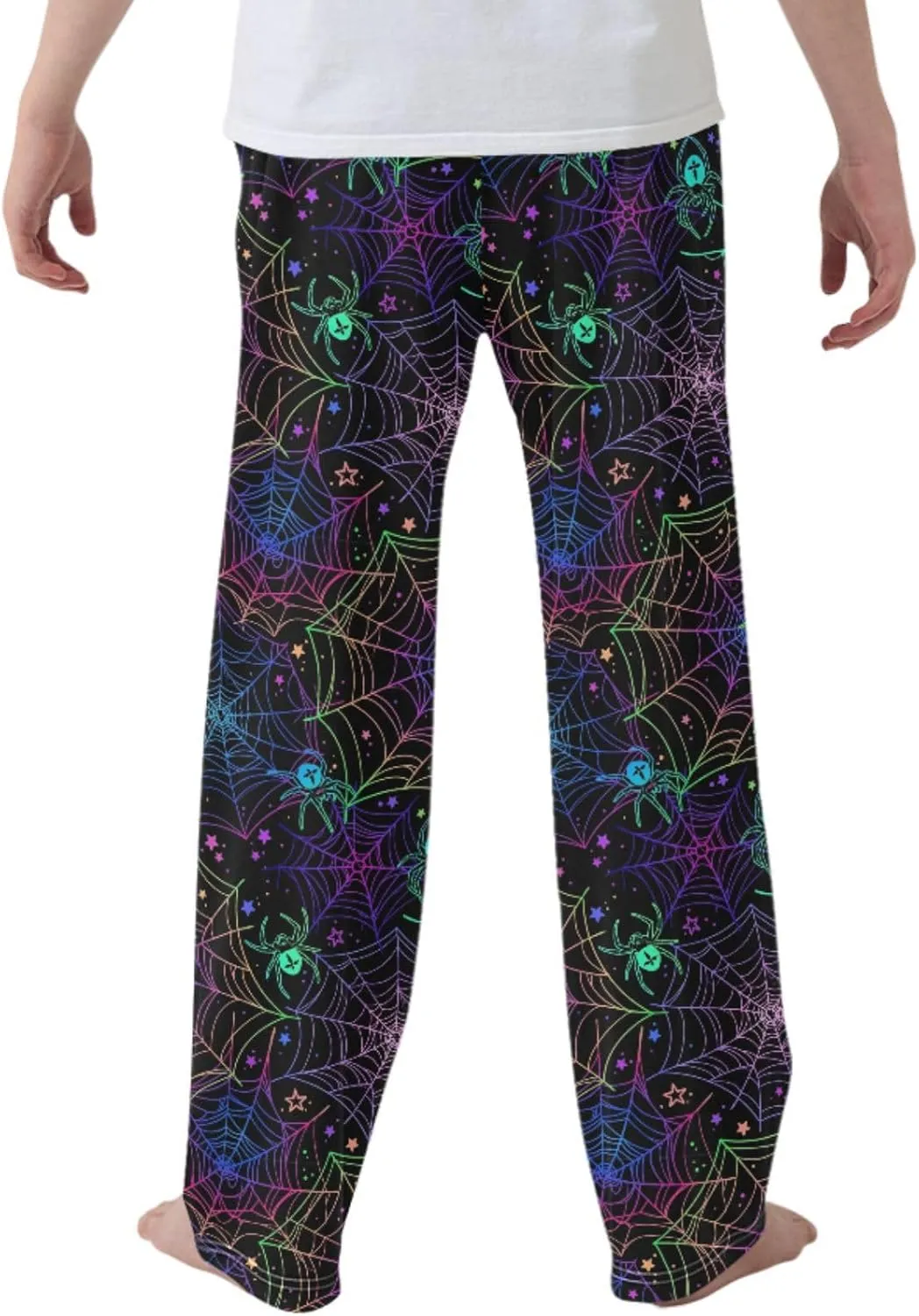 Pigsaly Boys' Pants Halloween Psychedelic Spider Long Bottoms Rainbow Galaxy Stars Jogger Pants Elastic Waist Trousers S