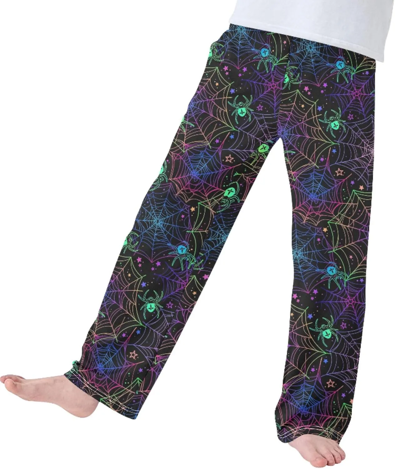 Pigsaly Boys' Pants Halloween Psychedelic Spider Long Bottoms Rainbow Galaxy Stars Jogger Pants Elastic Waist Trousers S