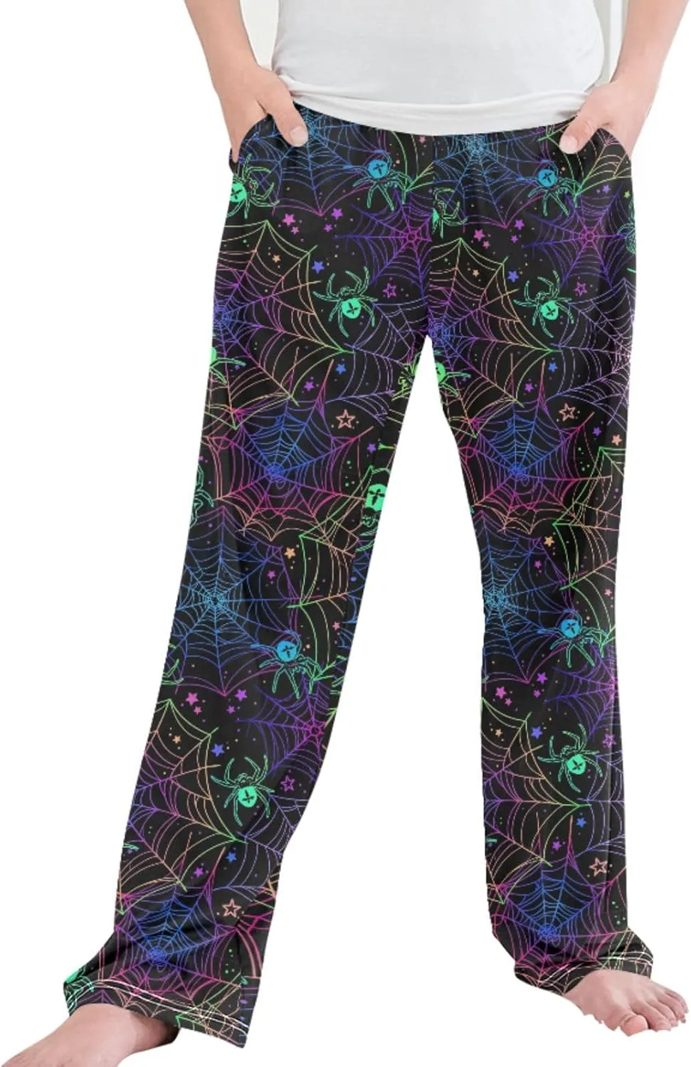Pigsaly Boys' Pants Halloween Psychedelic Spider Long Bottoms Rainbow Galaxy Stars Jogger Pants Elastic Waist Trousers S