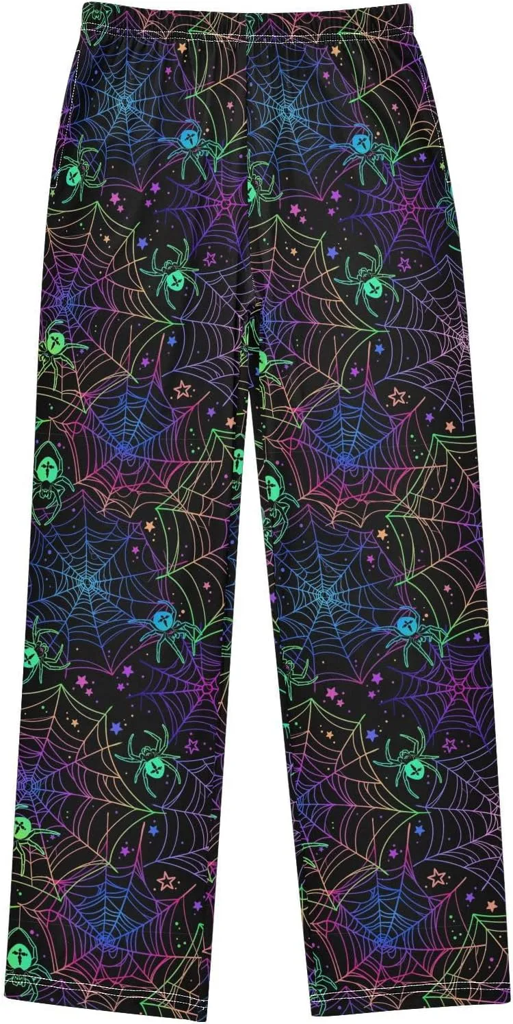 Pigsaly Boys' Pants Halloween Psychedelic Spider Long Bottoms Rainbow Galaxy Stars Jogger Pants Elastic Waist Trousers S