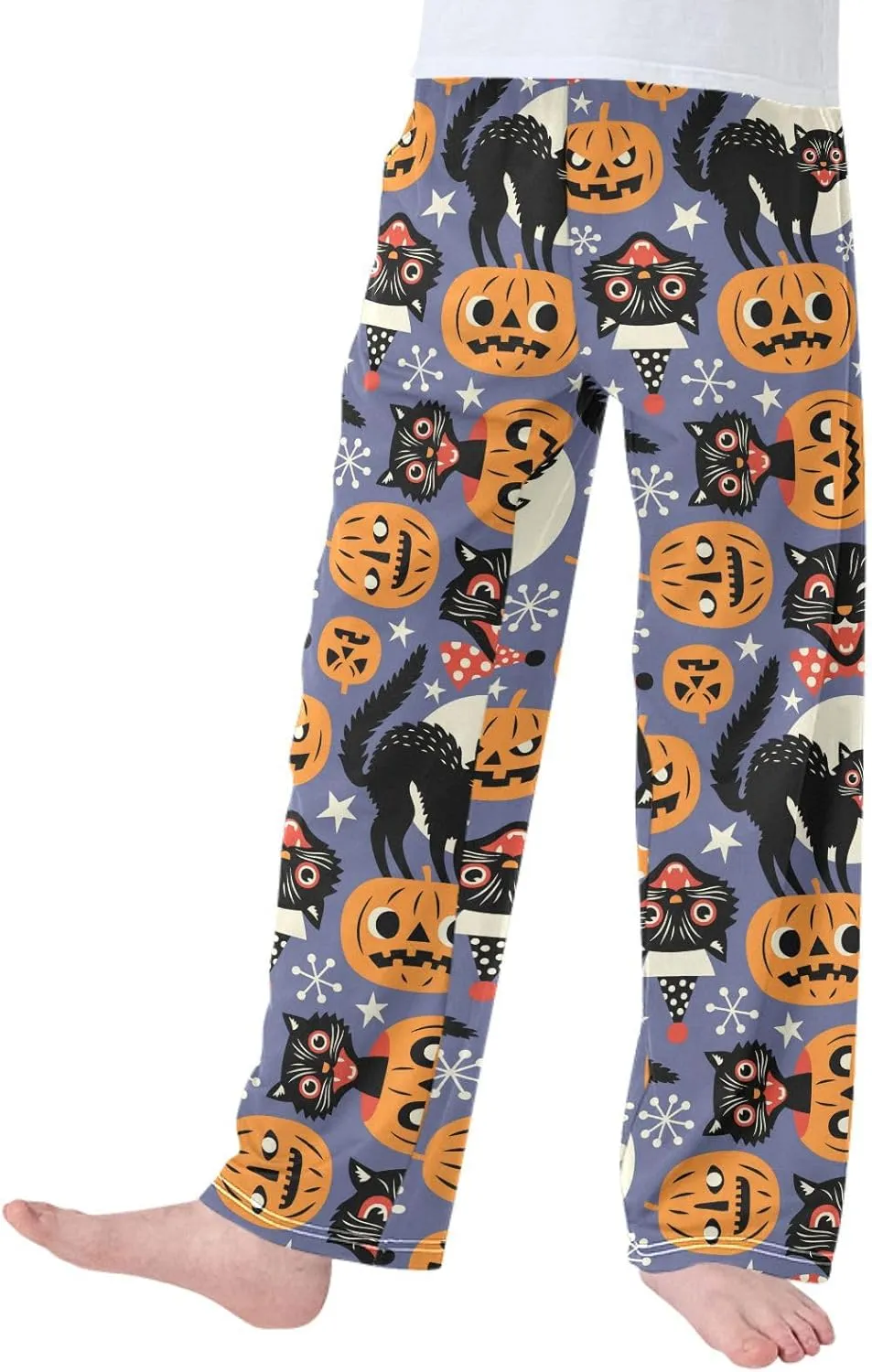 Pigsaly Boys' Pants Halloween Vintage Spooky Cats Long Bottoms Pumpkins Star Jogger Pants Elastic Waist Trousers Pockets S