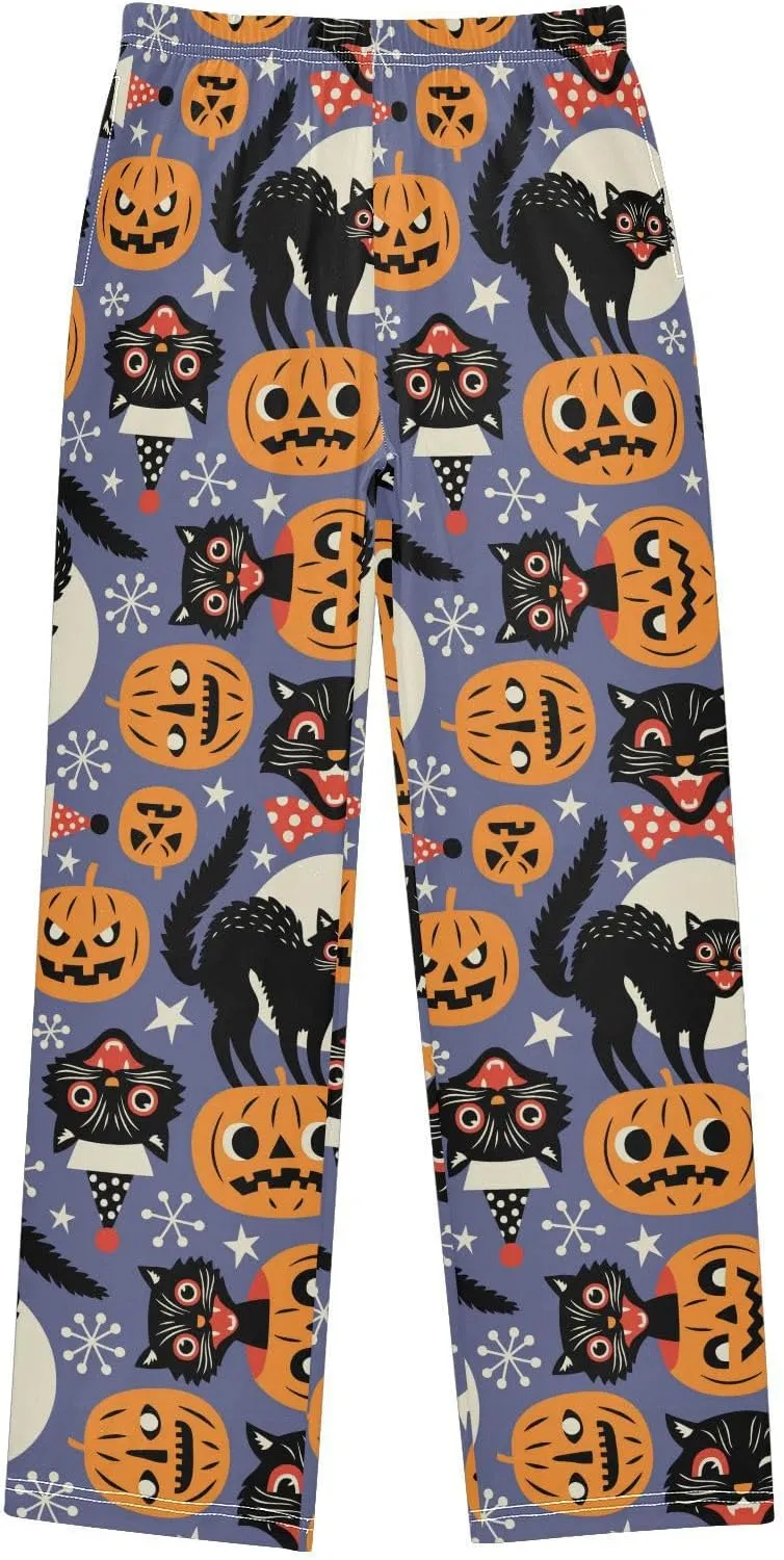 Pigsaly Boys' Pants Halloween Vintage Spooky Cats Long Bottoms Pumpkins Star Jogger Pants Elastic Waist Trousers Pockets S