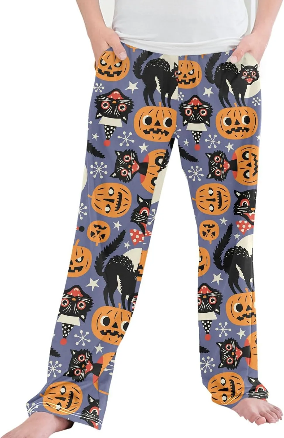 Pigsaly Boys' Pants Halloween Vintage Spooky Cats Long Bottoms Pumpkins Star Jogger Pants Elastic Waist Trousers Pockets S