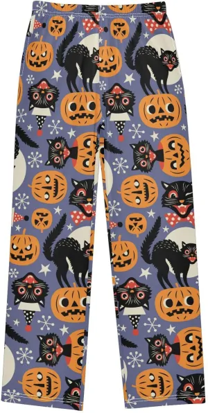 Pigsaly Boys' Pants Halloween Vintage Spooky Cats Long Bottoms Pumpkins Star Jogger Pants Elastic Waist Trousers Pockets S