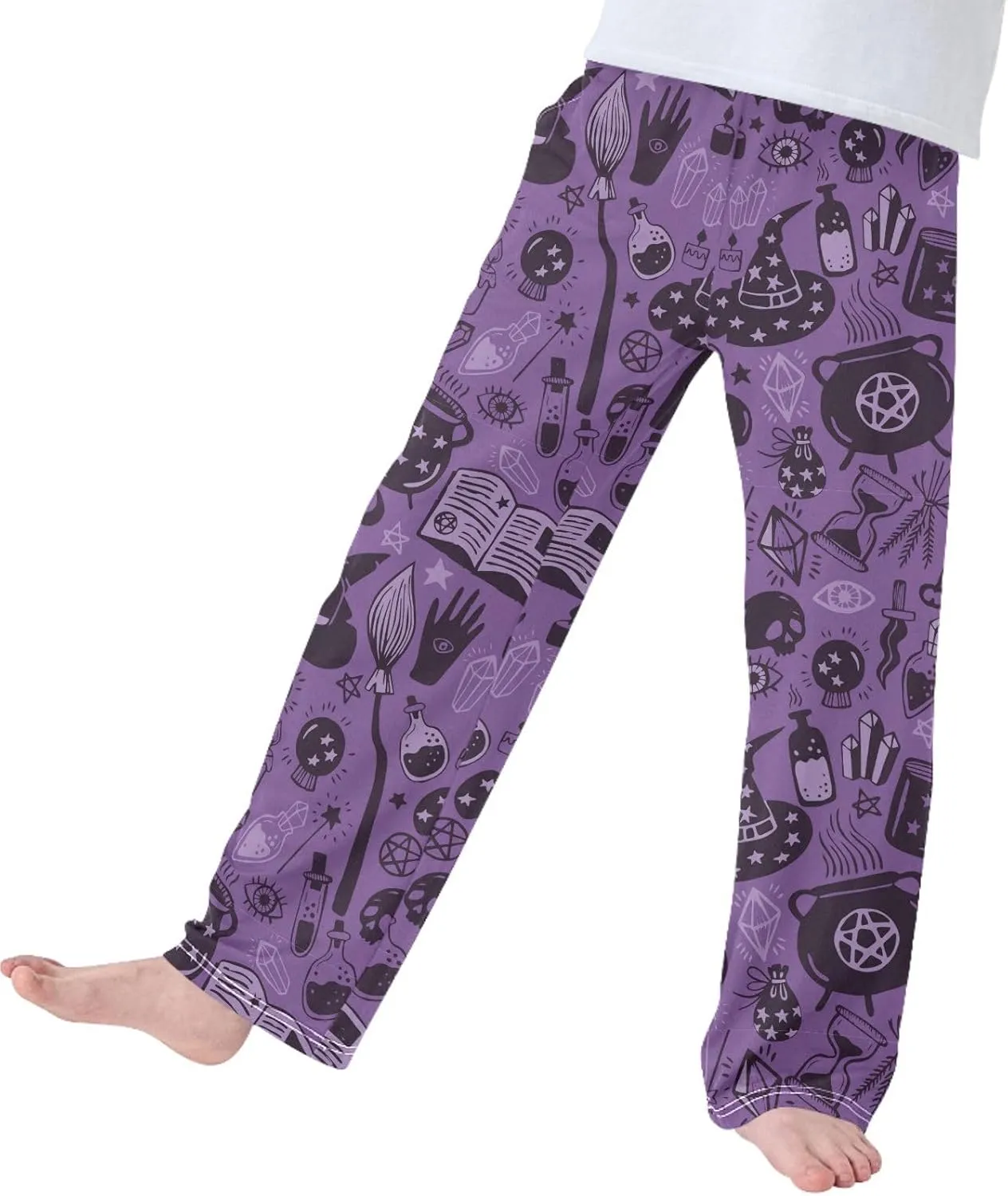 Pigsaly Boys' Pants Halloween Witch Hat Long Bottoms Magic Skull Star Jogger Pants Elastic Waist Trousers with Pockets S