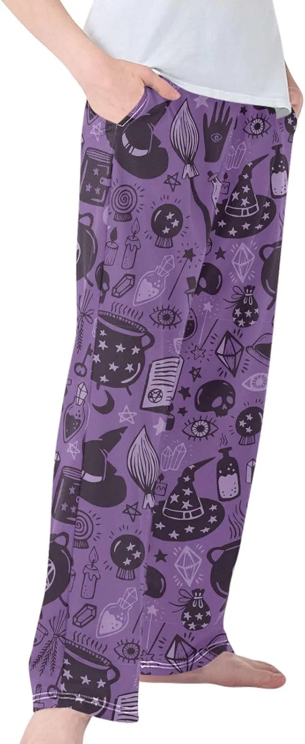 Pigsaly Boys' Pants Halloween Witch Hat Long Bottoms Magic Skull Star Jogger Pants Elastic Waist Trousers with Pockets S