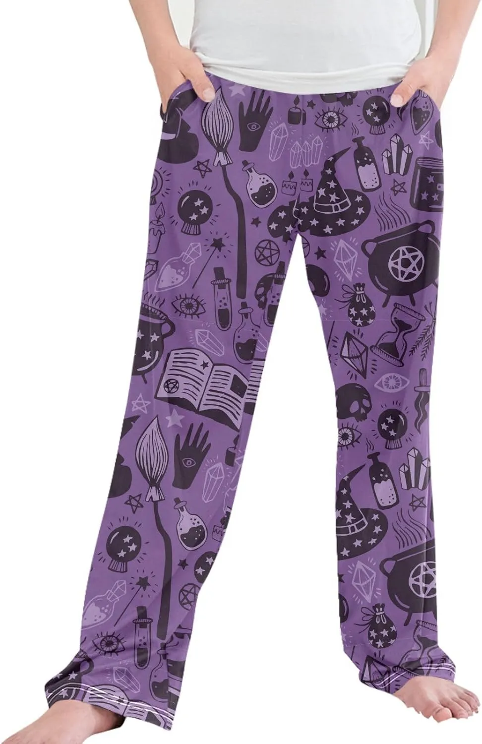 Pigsaly Boys' Pants Halloween Witch Hat Long Bottoms Magic Skull Star Jogger Pants Elastic Waist Trousers with Pockets S