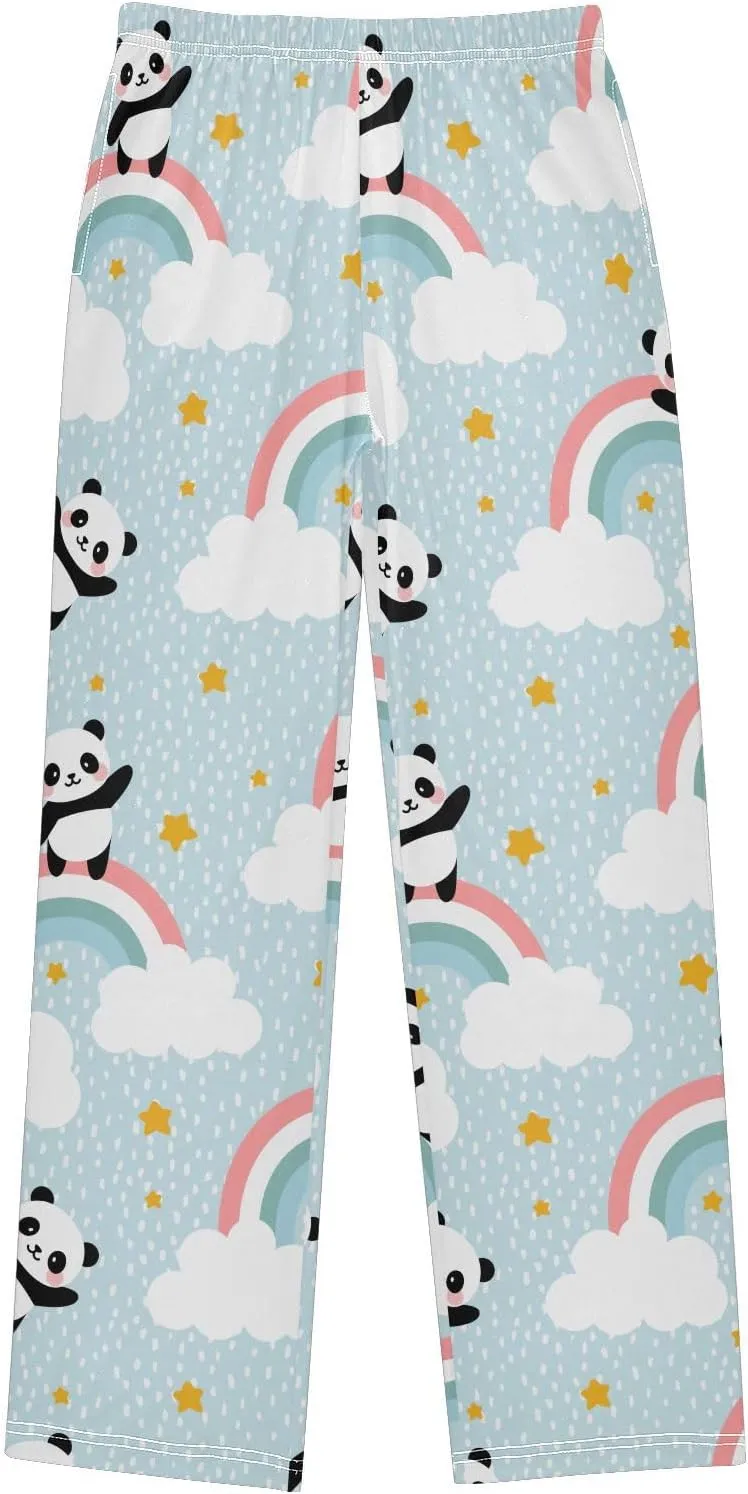 Pigsaly Boys' Pants Happy Cute Panda Rainbow Long Bottoms Clouds Stars Jogger Pants Elastic Waist Trousers With Pockets S