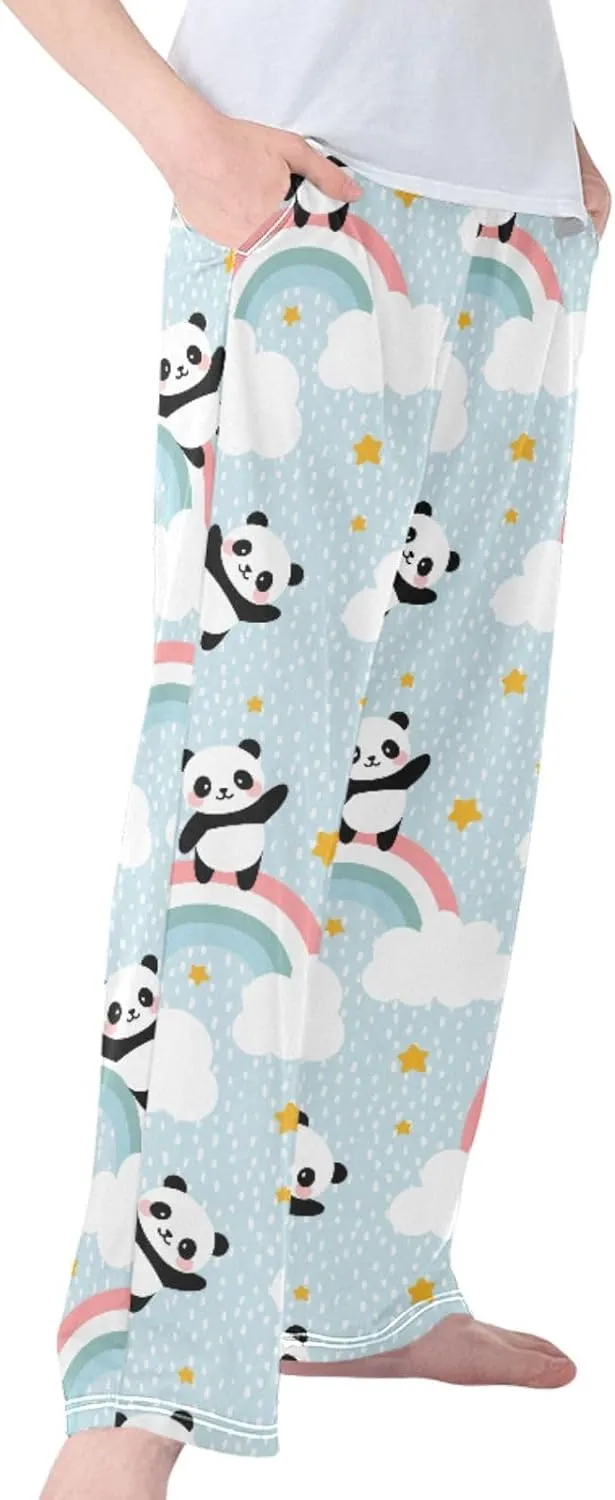 Pigsaly Boys' Pants Happy Cute Panda Rainbow Long Bottoms Clouds Stars Jogger Pants Elastic Waist Trousers With Pockets S