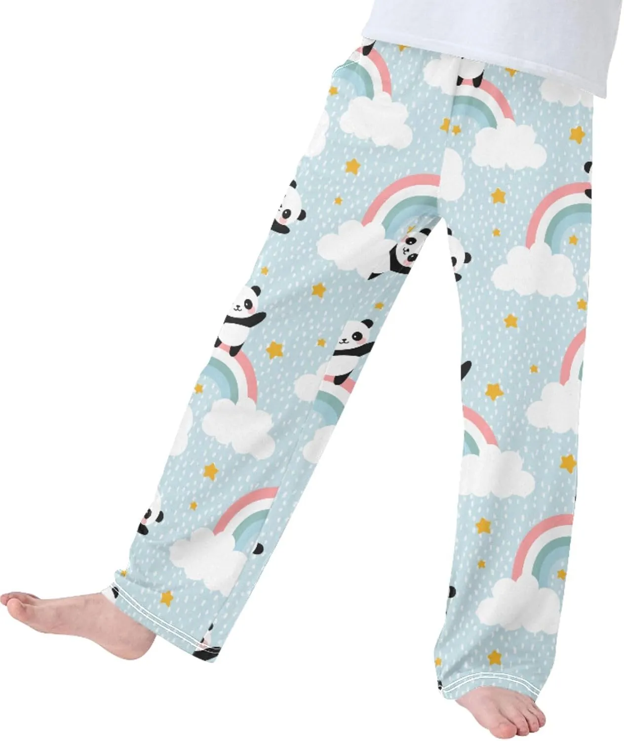 Pigsaly Boys' Pants Happy Cute Panda Rainbow Long Bottoms Clouds Stars Jogger Pants Elastic Waist Trousers With Pockets S
