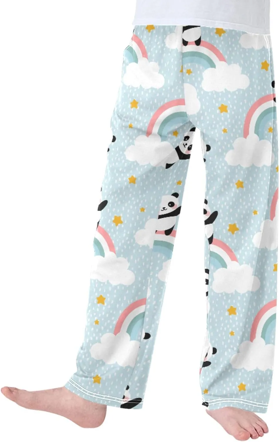Pigsaly Boys' Pants Happy Cute Panda Rainbow Long Bottoms Clouds Stars Jogger Pants Elastic Waist Trousers With Pockets S