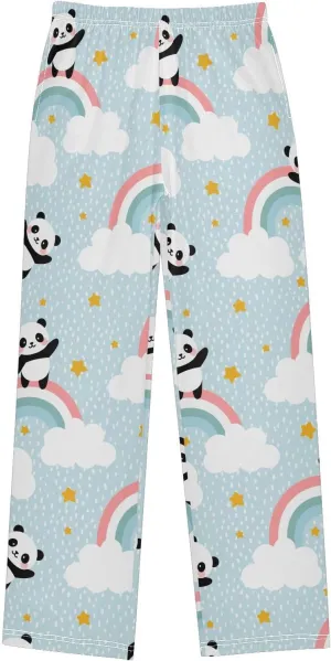 Pigsaly Boys' Pants Happy Cute Panda Rainbow Long Bottoms Clouds Stars Jogger Pants Elastic Waist Trousers With Pockets S