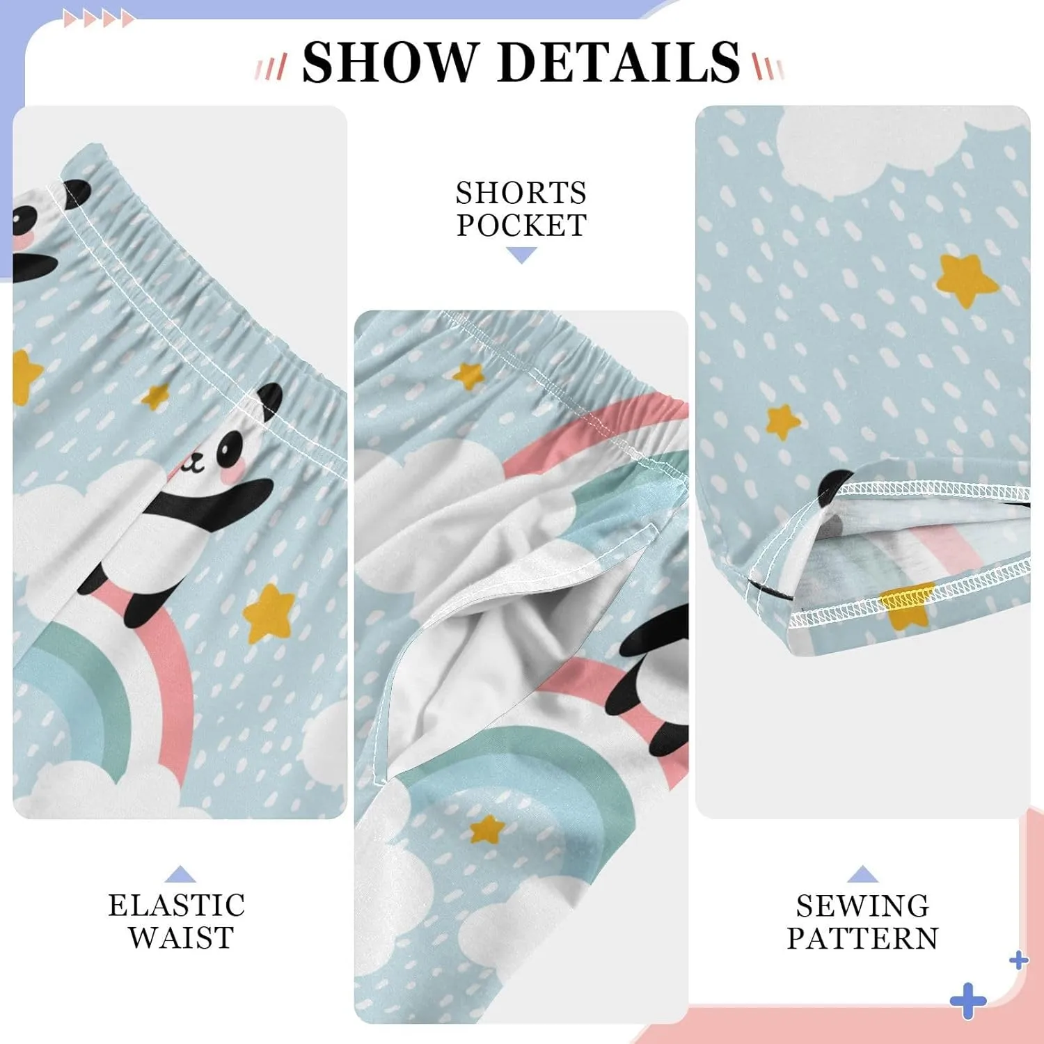 Pigsaly Boys' Pants Happy Cute Panda Rainbow Long Bottoms Clouds Stars Jogger Pants Elastic Waist Trousers With Pockets S