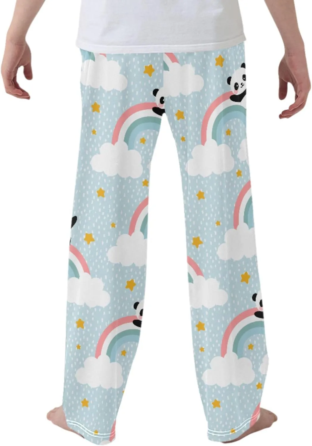 Pigsaly Boys' Pants Happy Cute Panda Rainbow Long Bottoms Clouds Stars Jogger Pants Elastic Waist Trousers With Pockets S