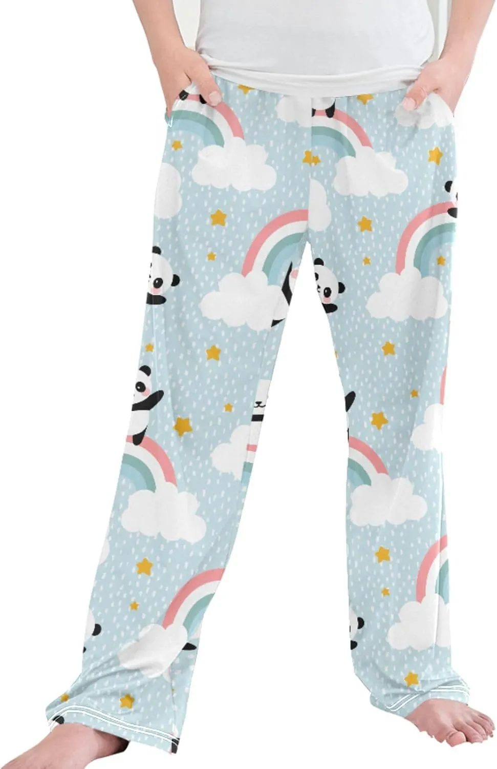 Pigsaly Boys' Pants Happy Cute Panda Rainbow Long Bottoms Clouds Stars Jogger Pants Elastic Waist Trousers With Pockets S