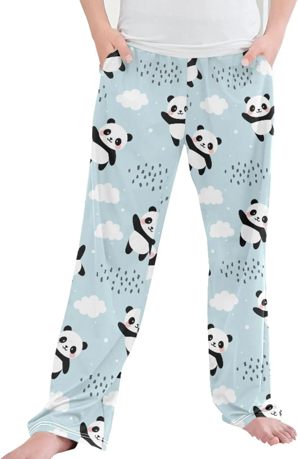 Pigsaly Boys' Pants Happy Cute Pandas Long Bottoms Clouds Stars Animals Jogger Pants Elastic Waist Trousers with Pockets S