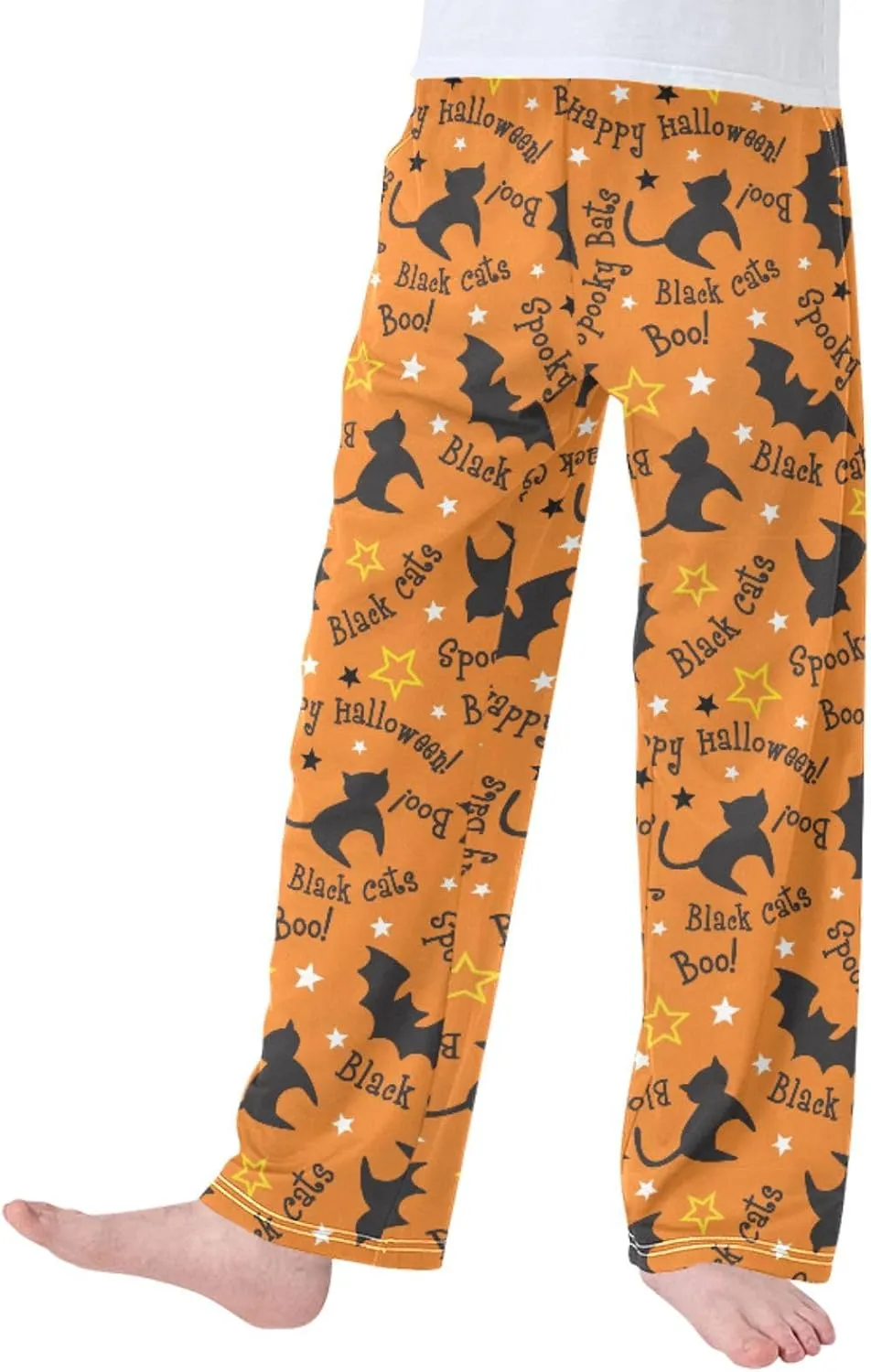 Pigsaly Boys' Pants Happy Halloween Black Cats Long Bottoms Spooky Bats Stars Jogger Pants Elastic Waist Trousers S