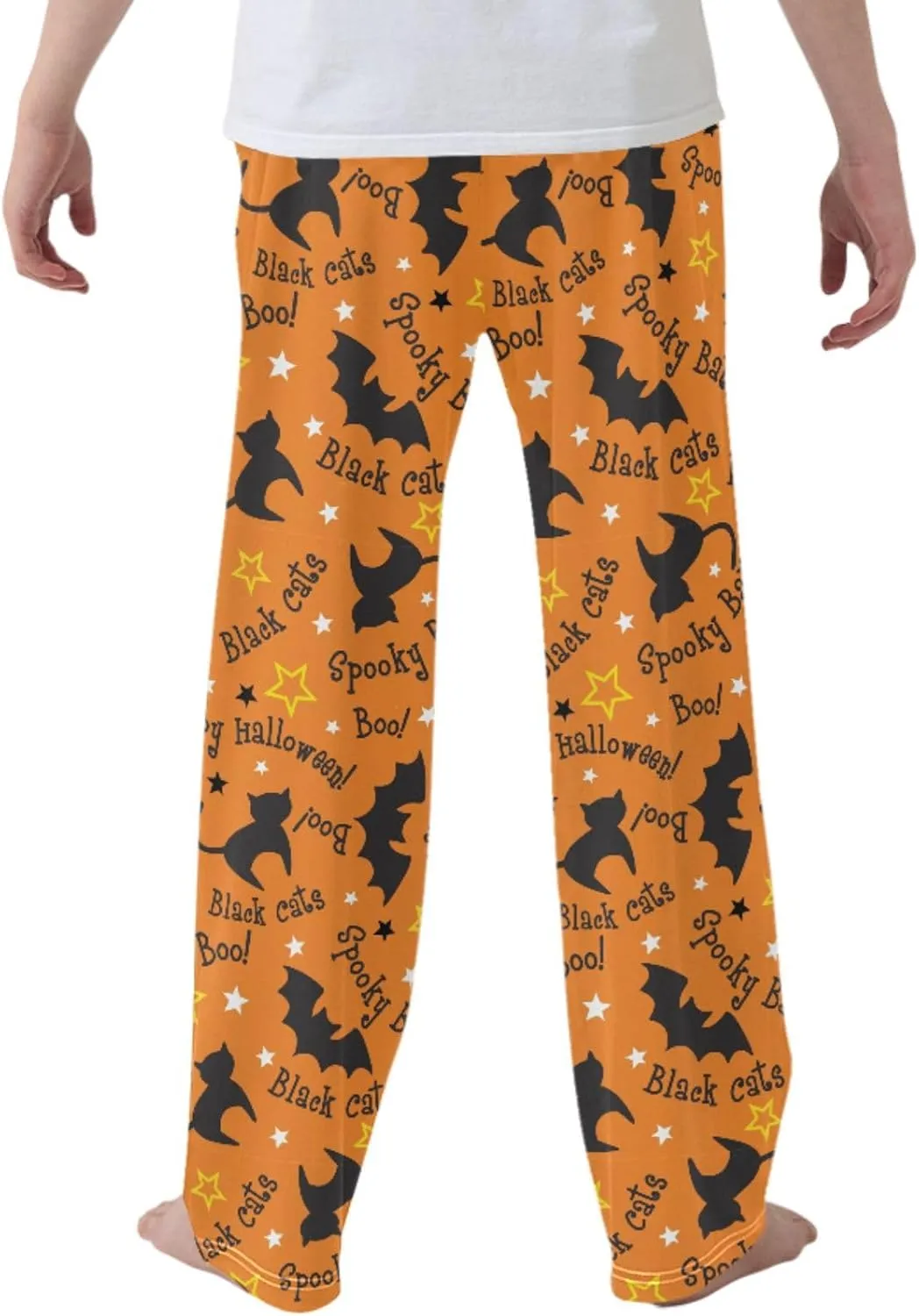 Pigsaly Boys' Pants Happy Halloween Black Cats Long Bottoms Spooky Bats Stars Jogger Pants Elastic Waist Trousers S
