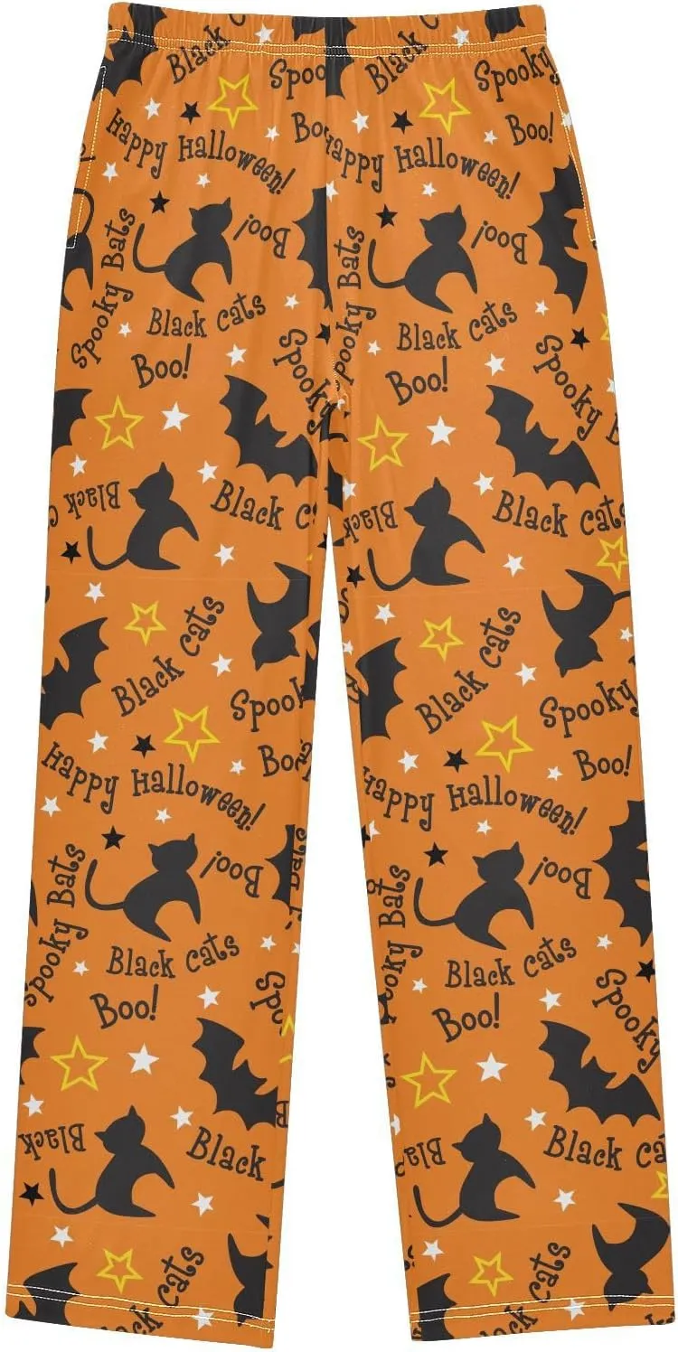 Pigsaly Boys' Pants Happy Halloween Black Cats Long Bottoms Spooky Bats Stars Jogger Pants Elastic Waist Trousers S