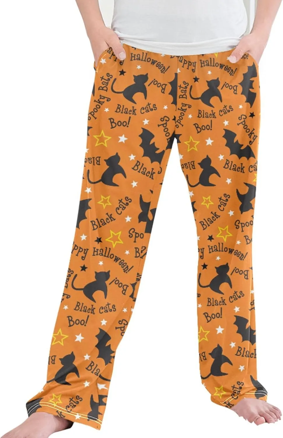 Pigsaly Boys' Pants Happy Halloween Black Cats Long Bottoms Spooky Bats Stars Jogger Pants Elastic Waist Trousers S
