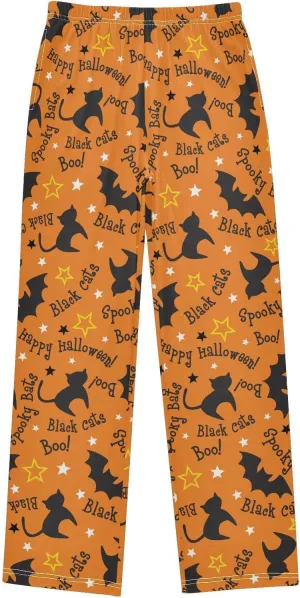 Pigsaly Boys' Pants Happy Halloween Black Cats Long Bottoms Spooky Bats Stars Jogger Pants Elastic Waist Trousers S