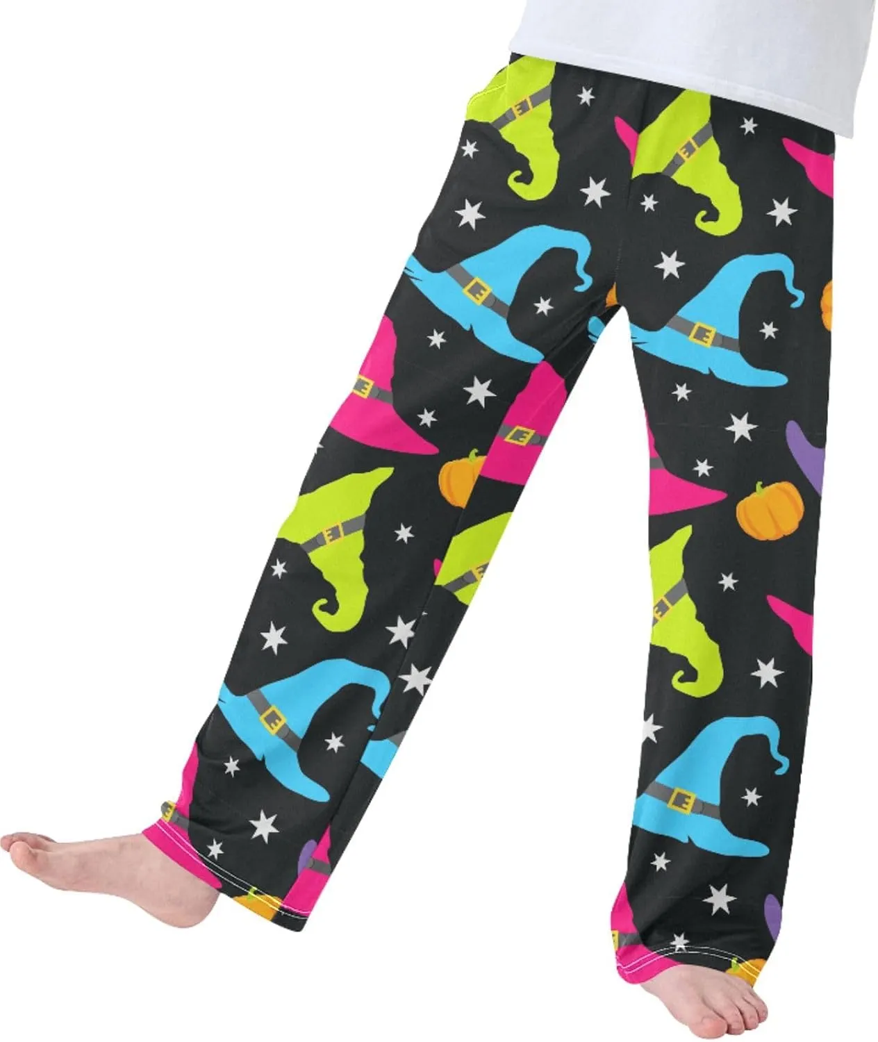 Pigsaly Boys' Pants Happy Halloween Witch Hat Long Bottoms Cute Caps Pumpkins Stars Jogger Pants Elastic Waist Trousers S