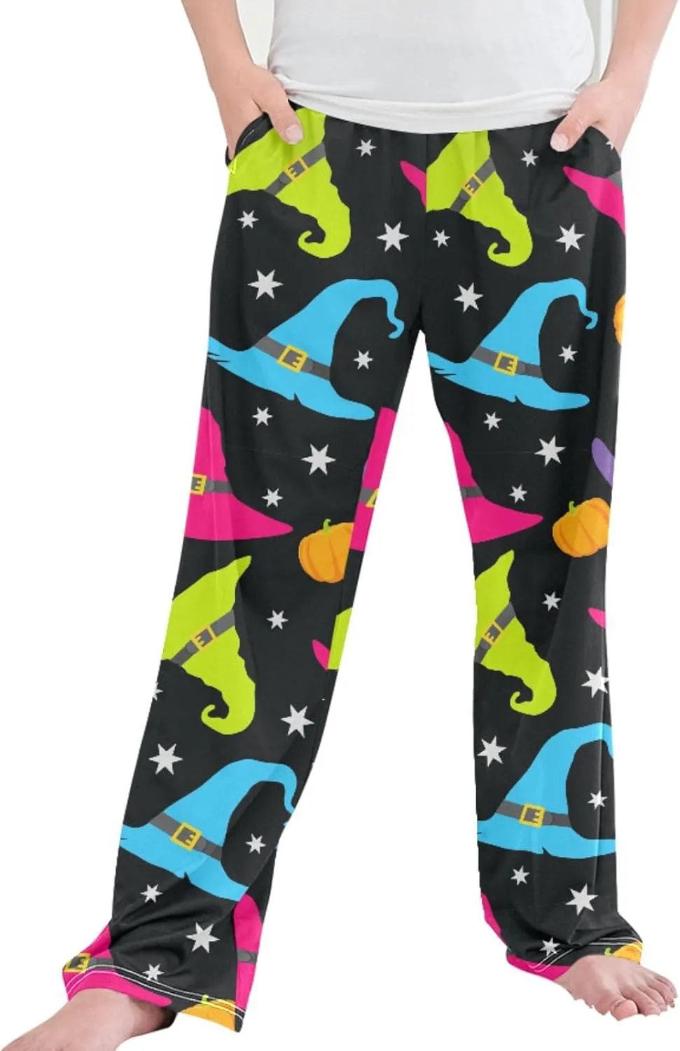 Pigsaly Boys' Pants Happy Halloween Witch Hat Long Bottoms Cute Caps Pumpkins Stars Jogger Pants Elastic Waist Trousers S