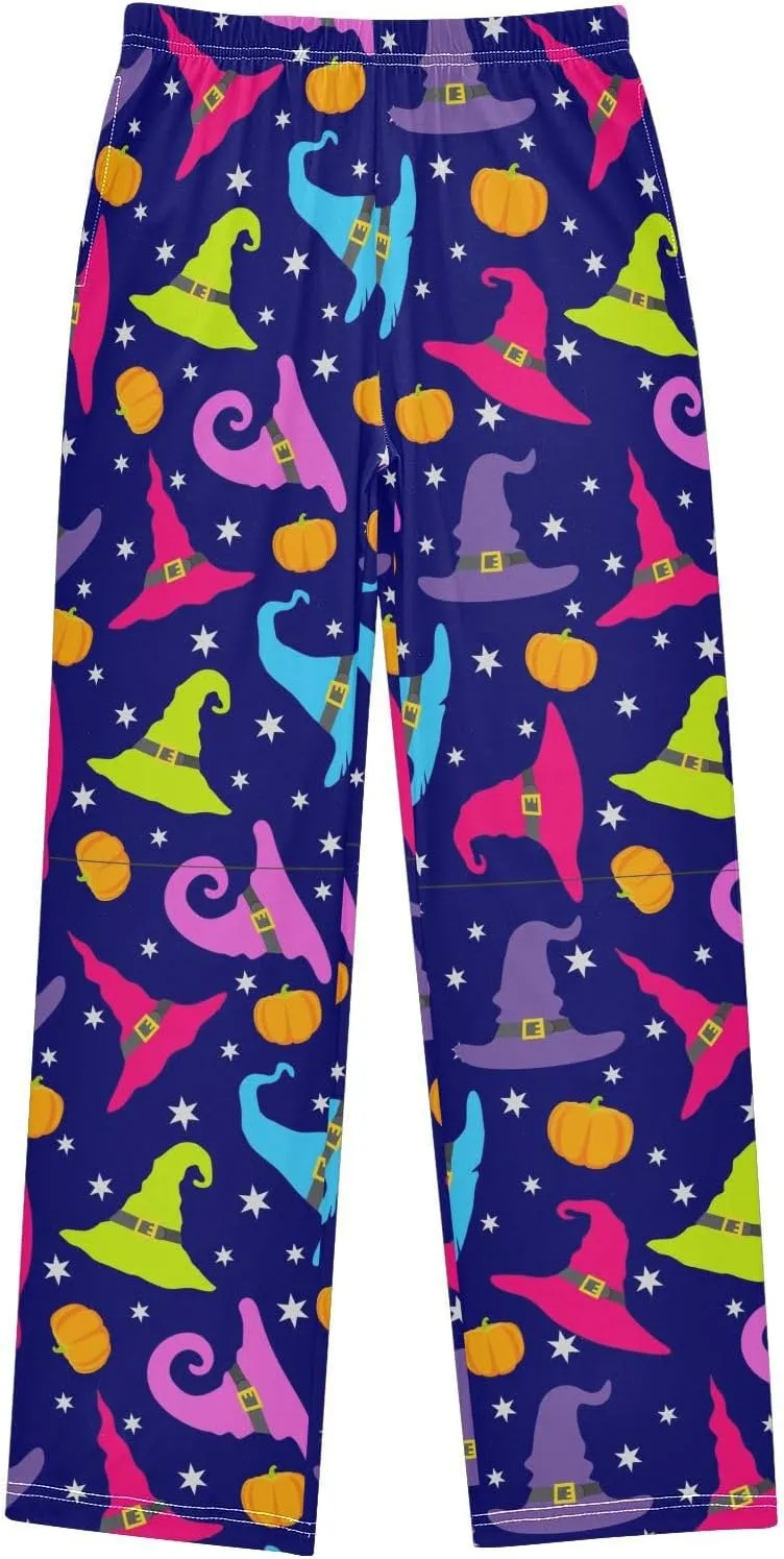 Pigsaly Boys' Pants Happy Halloween Witch Hat Long Bottoms Stars Wizard Caps Pumpkins Jogger Pants Elastic Waist Trousers S