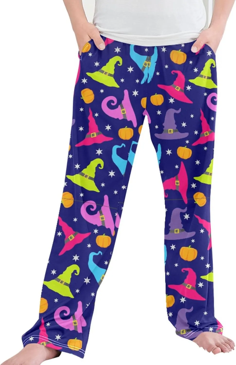 Pigsaly Boys' Pants Happy Halloween Witch Hat Long Bottoms Stars Wizard Caps Pumpkins Jogger Pants Elastic Waist Trousers S