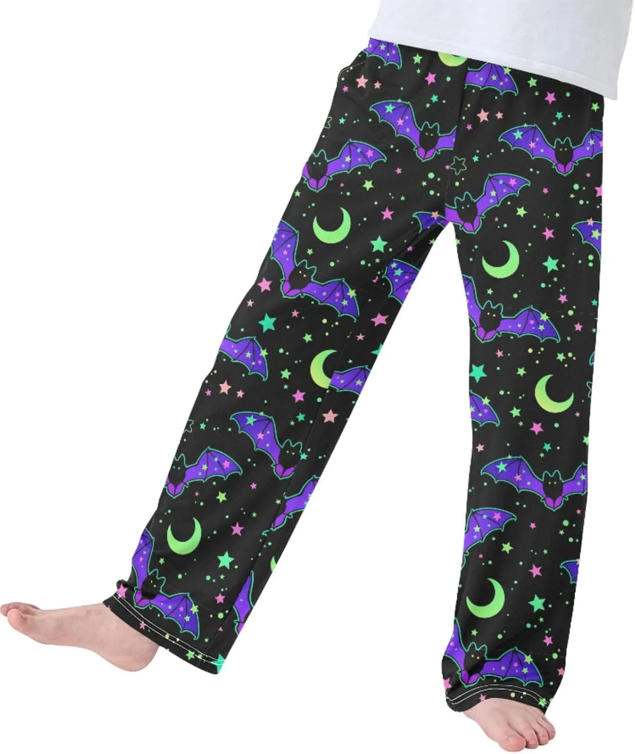 Pigsaly Boys' Pants Magic Rainbow Bats Long Bottoms Starry Sky Stars Jogger Pants Elastic Waist Trousers With Pockets S