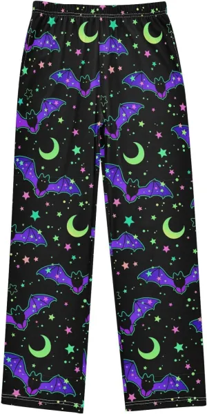 Pigsaly Boys' Pants Magic Rainbow Bats Long Bottoms Starry Sky Stars Jogger Pants Elastic Waist Trousers With Pockets S